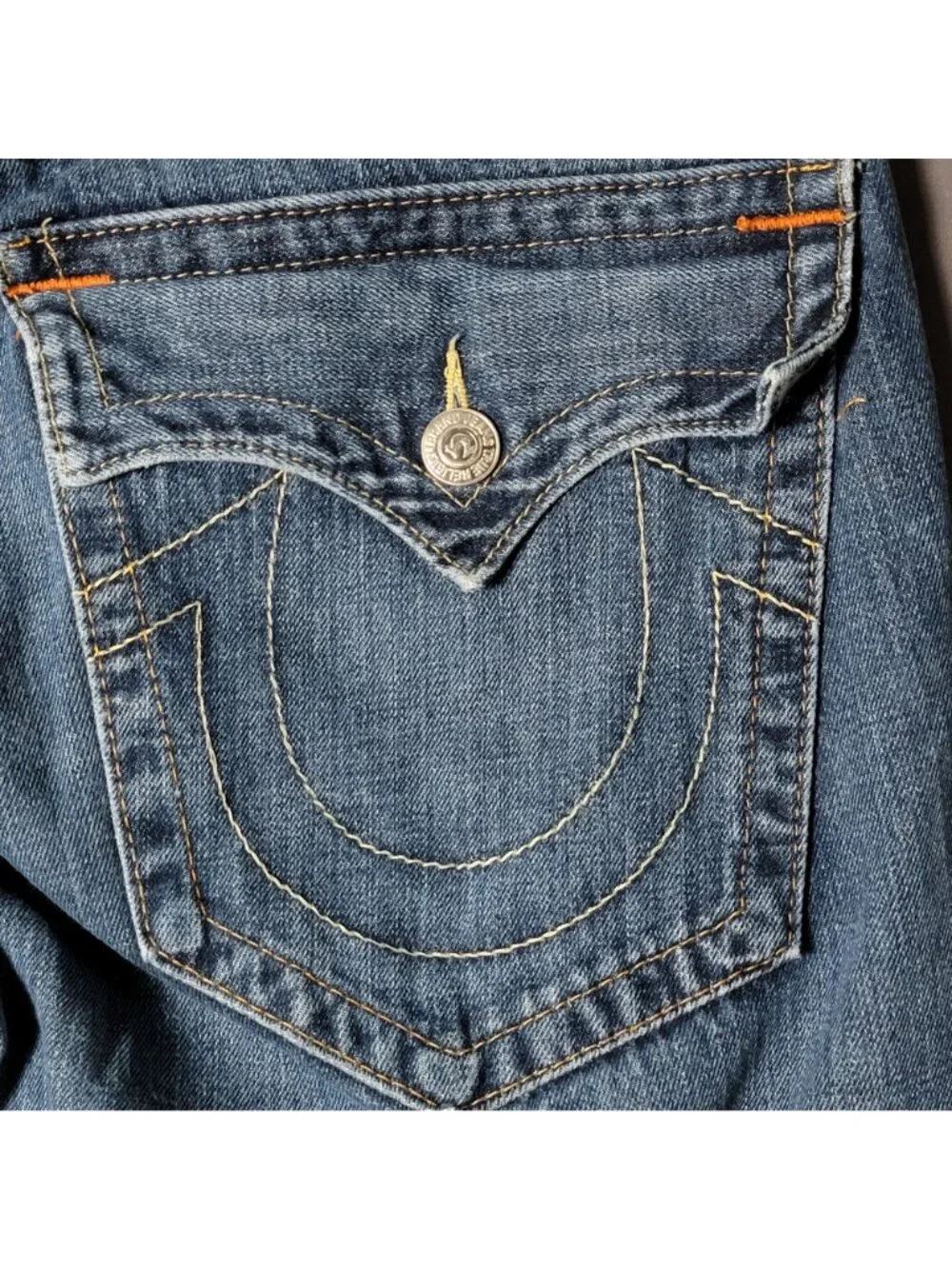 True Religion Mens Y2K Medium Wash Billy Flap Pockets Straight Leg Jeans Size 36